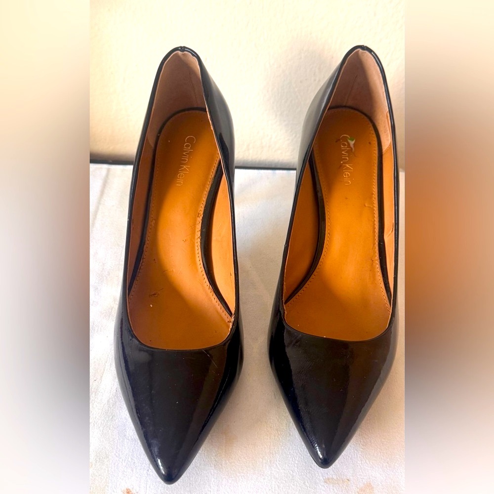 Calvin Klein Black Patent Pointed-Toe Pumps